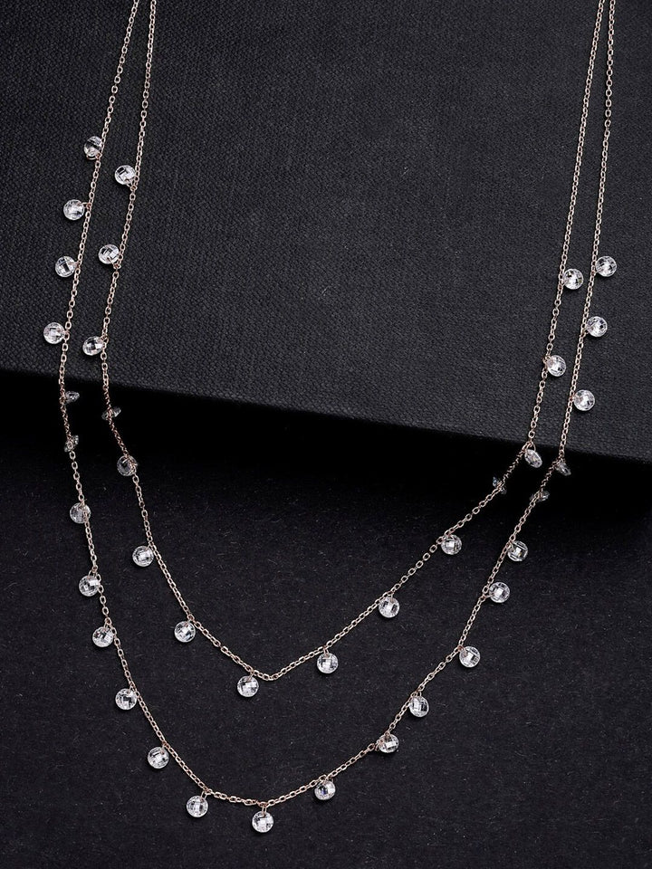 PRIONI 925 Sterling Silver Rose Gold-Plated CZ Beads Necklace