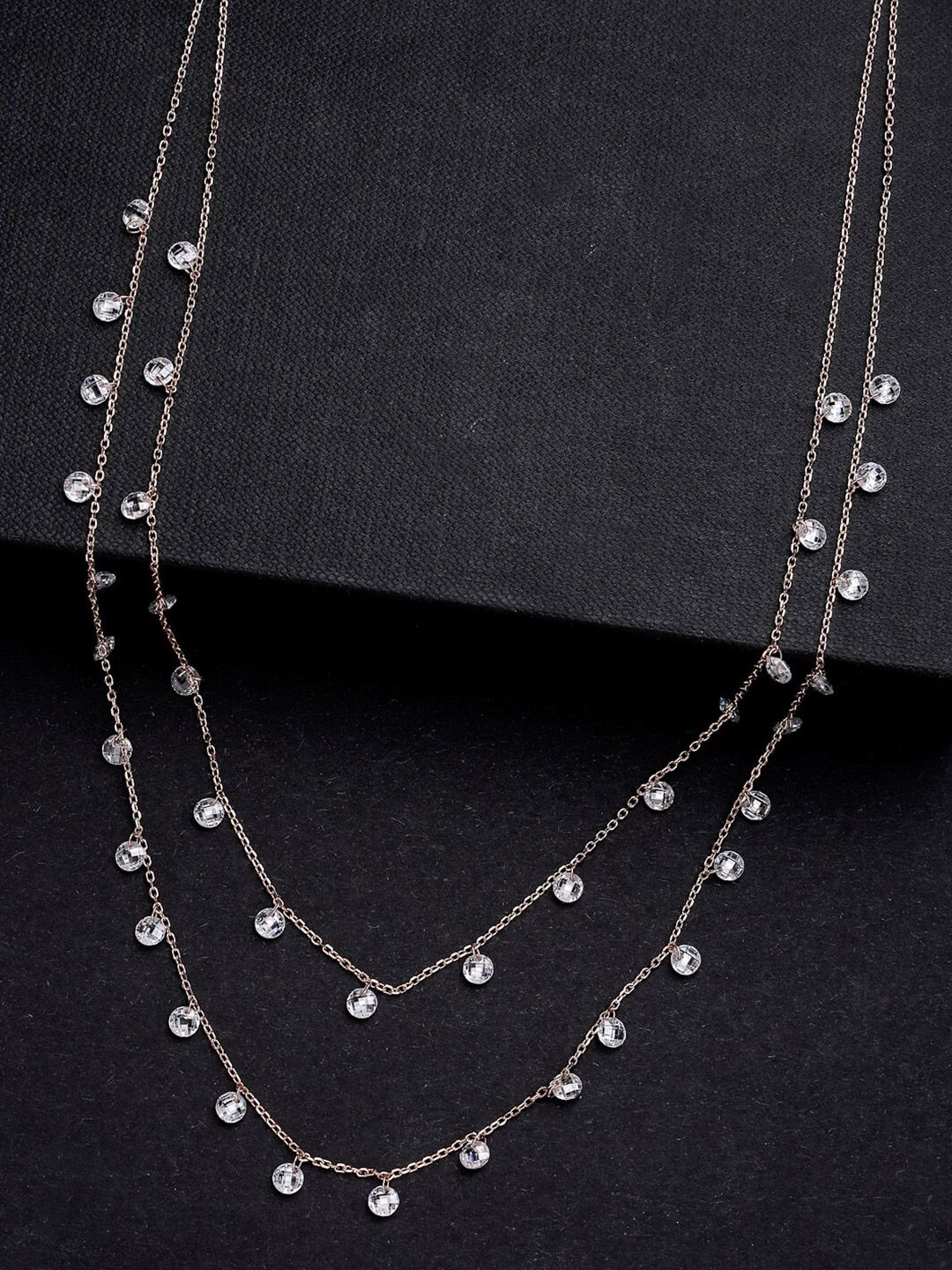 PRIONI 925 Sterling Silver Rose Gold-Plated CZ Beads Necklace