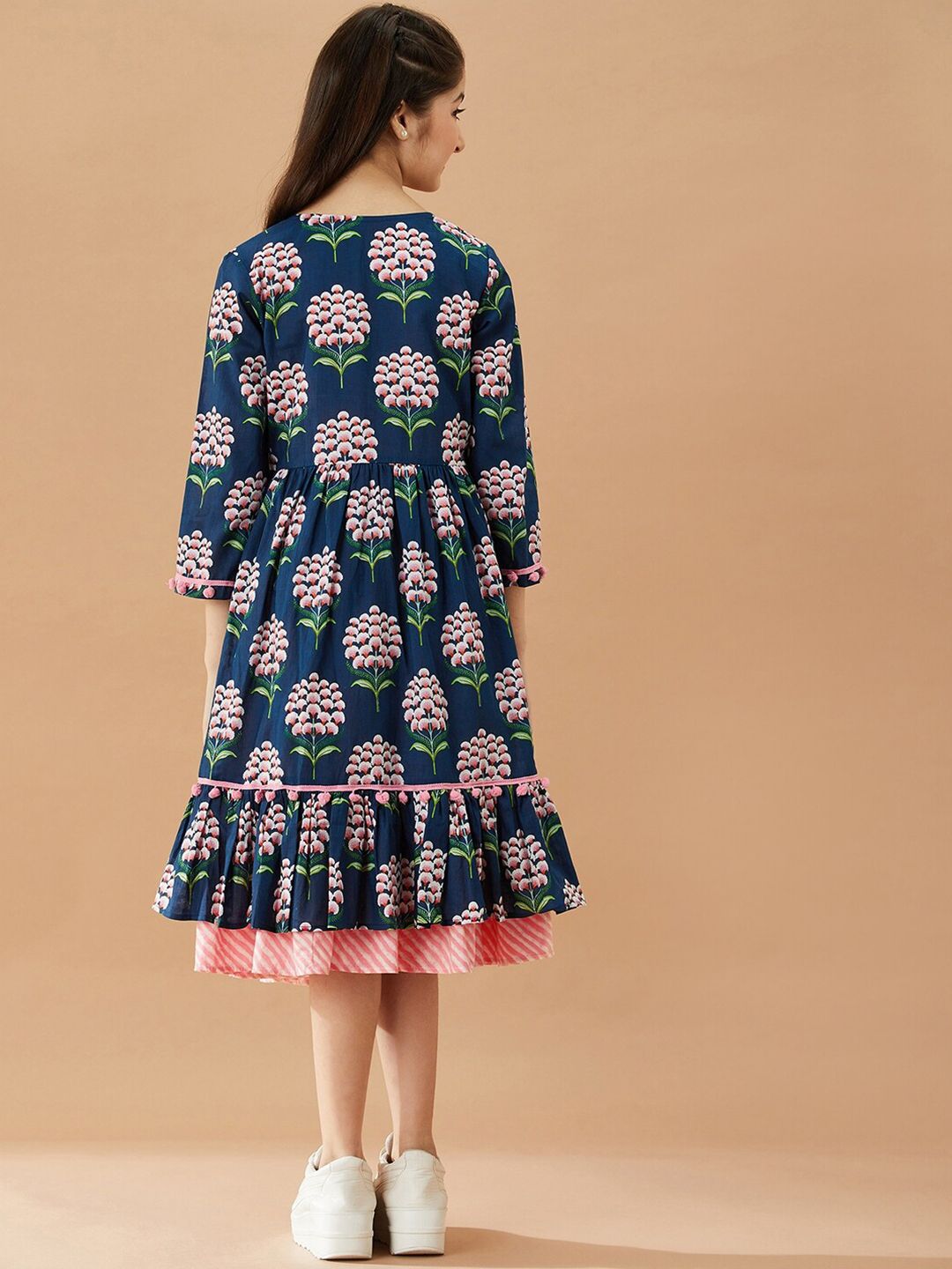 pspeaches Girls Striped A-Line Midi Cotton Dress