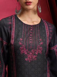 Vishudh Black Floral Printed Regular Kurta With Trousers