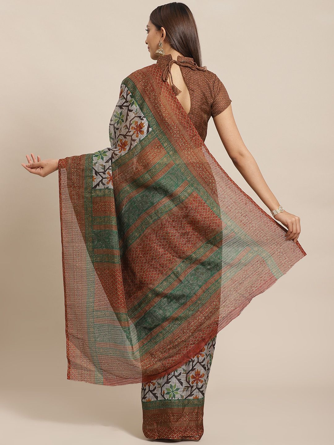 Saree mall Grey & Rust Brown Printed Saree