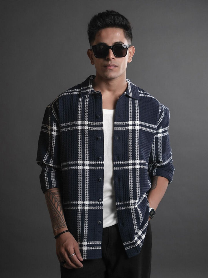 Powerlook Blue India Slim Oversized Tartan Checked Casual Shirt