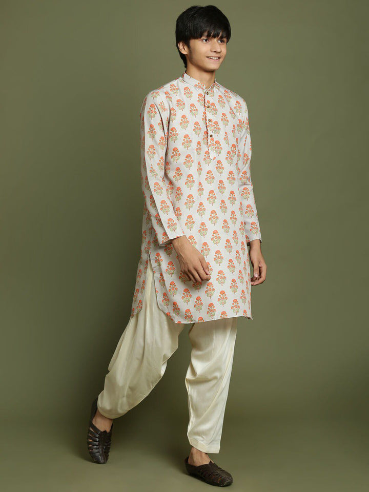 VASTRAMAY Boys Floral Printed Regular Straight Kurta with Patiala