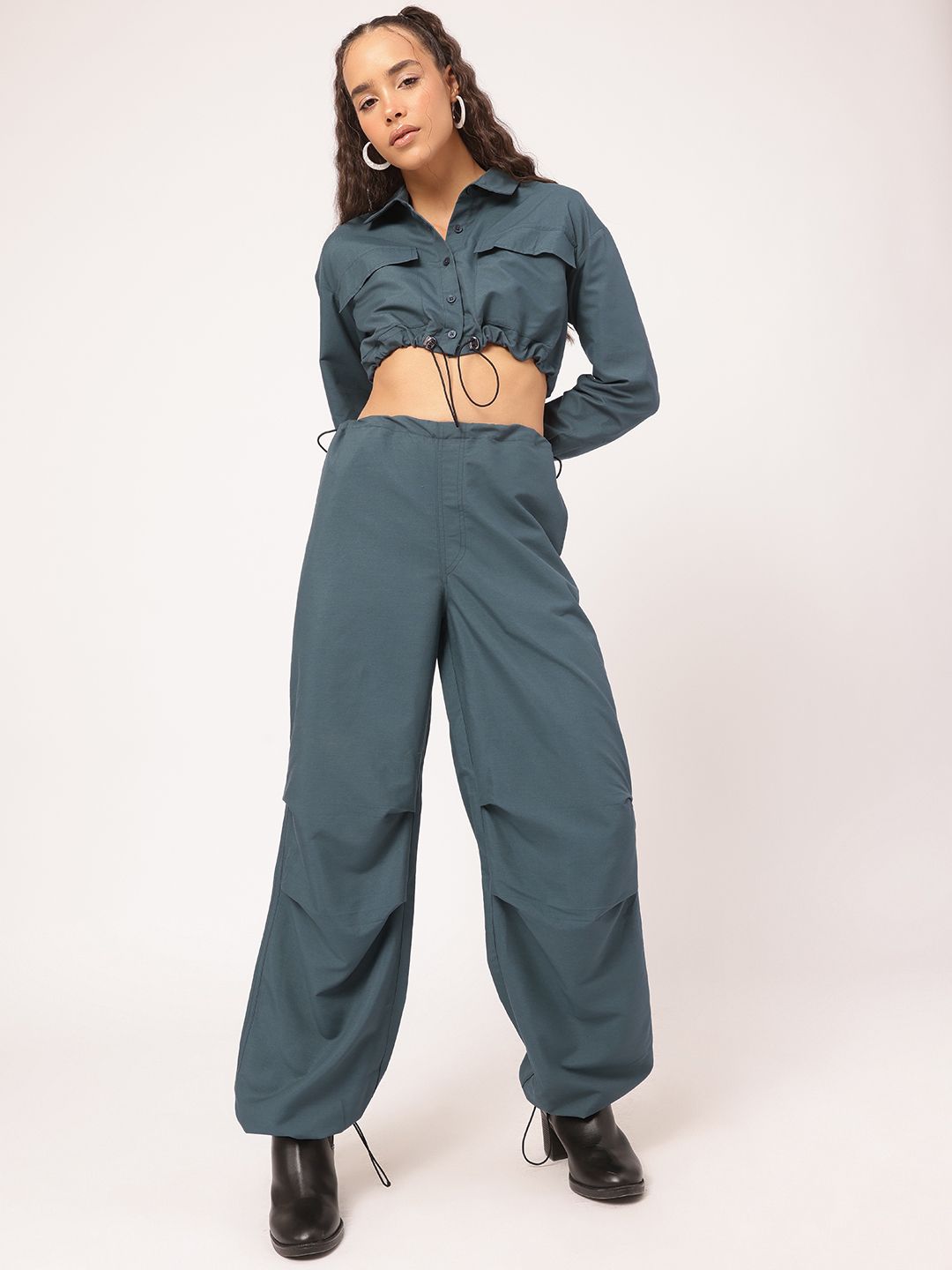DressBerry Relaxed Refinement Crop Shirt & Parachute Pants Co-Ords with Toggles