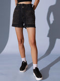 STREET 9 Women Printed High-Rise Denim Denim Shorts