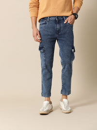 Mr Bowerbird Men Tapered Fit Heavy Fade Stretchable Cargo Style Mid-Rise Jeans