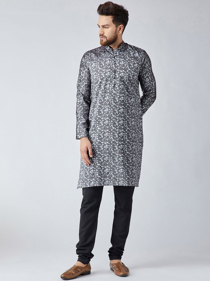 SOJANYA Men Grey Woven Design Straight Kurta