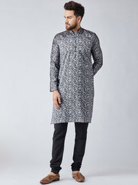 SOJANYA Men Grey Woven Design Straight Kurta