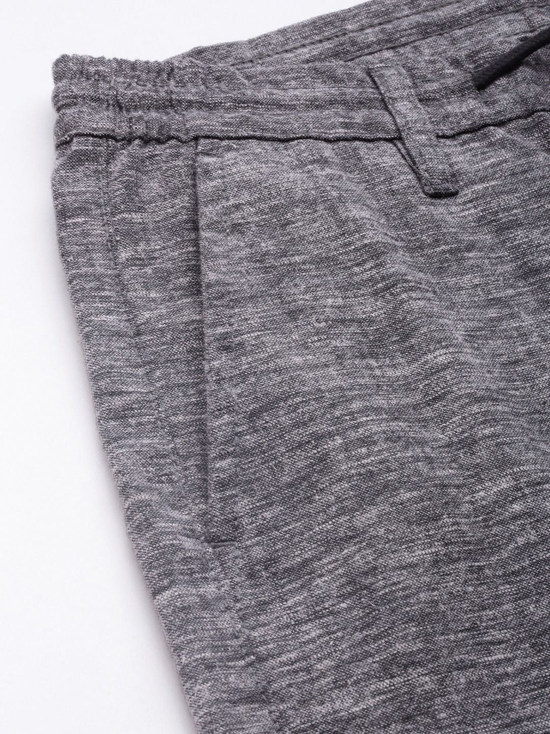 The Indian Garage Co Men Charcoal Grey Melange Effect Slim Fit Trousers