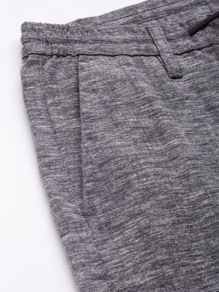 The Indian Garage Co Men Charcoal Grey Melange Effect Slim Fit Trousers