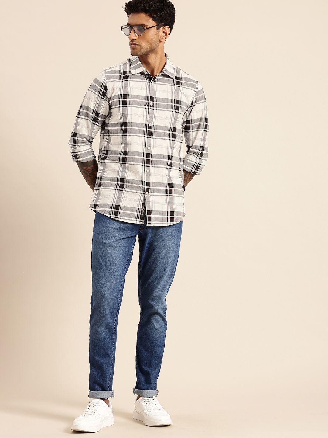 Being Human Pure Cotton Slim Fit Checked Casual Shirt