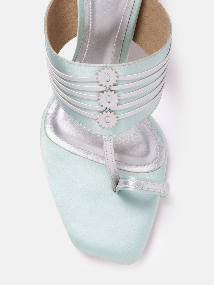 House of Pataudi Open Toe Striped Block Heels