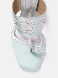 House of Pataudi Open Toe Striped Block Heels