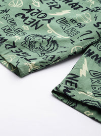 The Indian Garage Co Men Olive Green Printed Slim Fit Denim Shorts