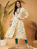 Shae by SASSAFRAS Beige Floral Printed  Front Open Anarkali Kurta