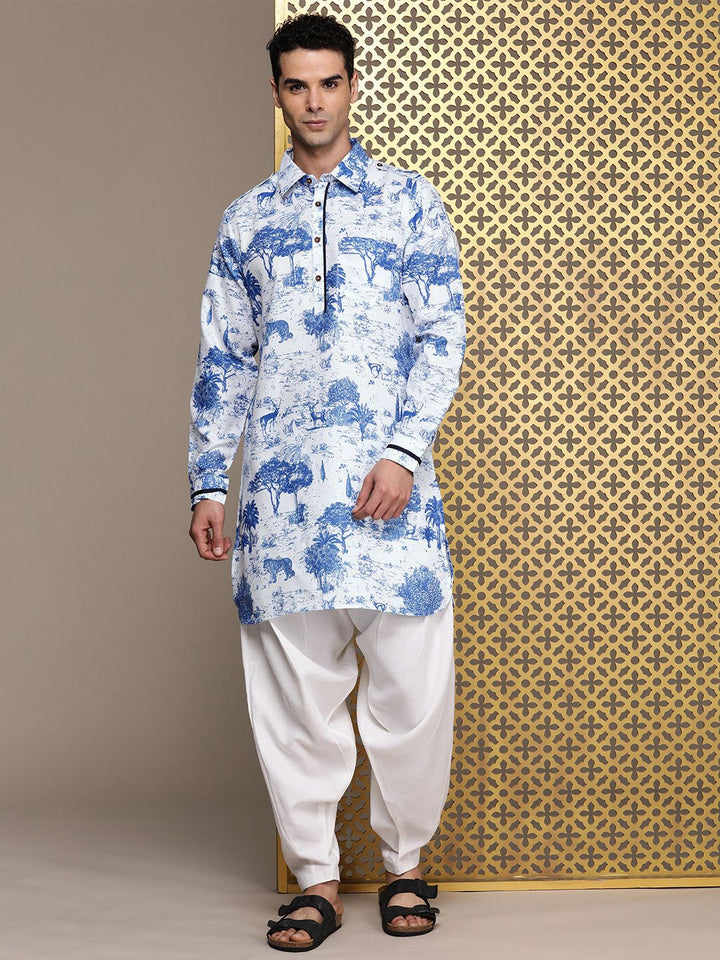 House of Pataudi Shirt Collar Tribal Printed Jashn Kurta