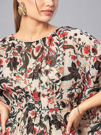 Antheaa Floral Printed Boat Neck Tunic With Trousers