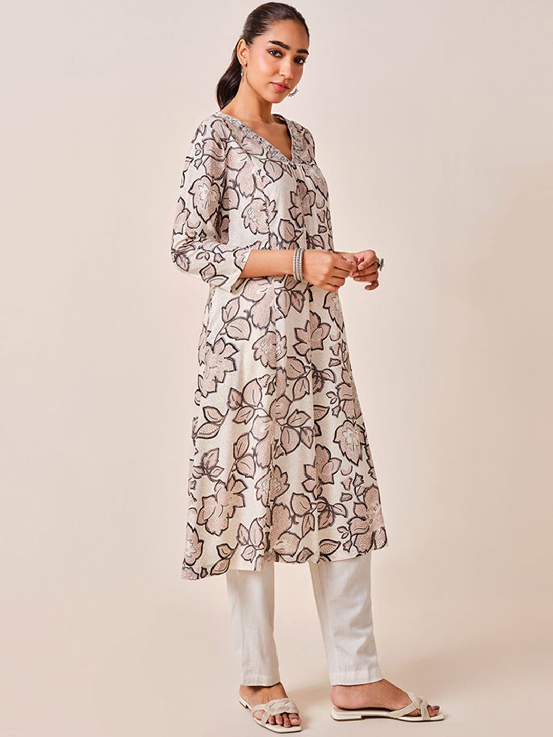 Global Desi Floral Printed Angrakha A-Line Kurta