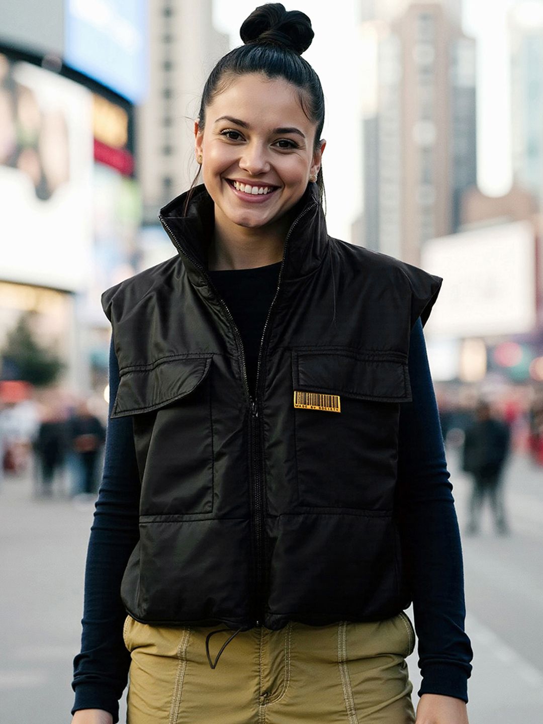 Bewakoof Women Black Oversized Gilet Jacket