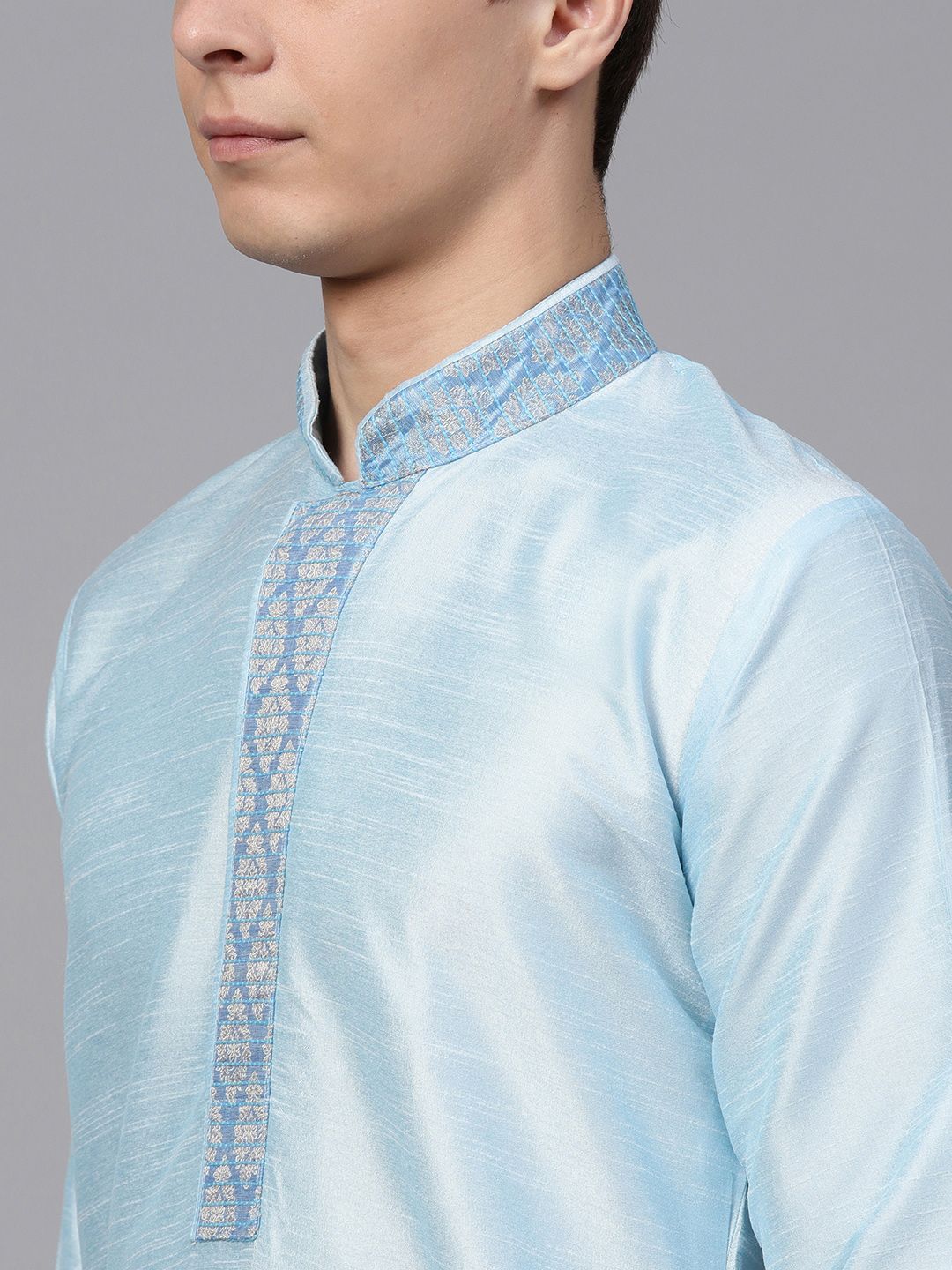 SOJANYA Men Turquoise Blue Solid Kurta Lurus
