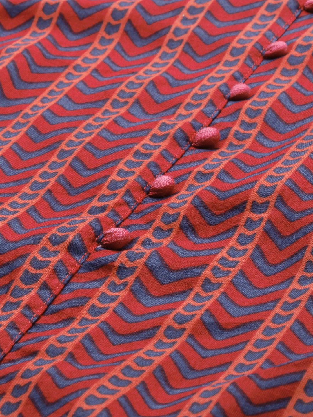 Anouk Women Red & Blue Printed Straight Kurta