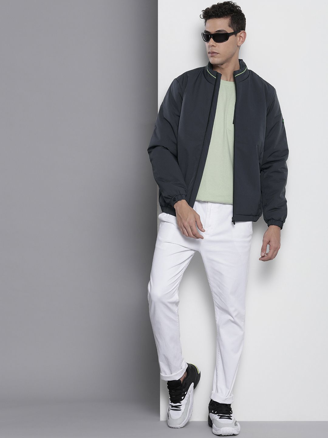 The Indian Garage Co Men Solid Zip-Front Bomber Jacket