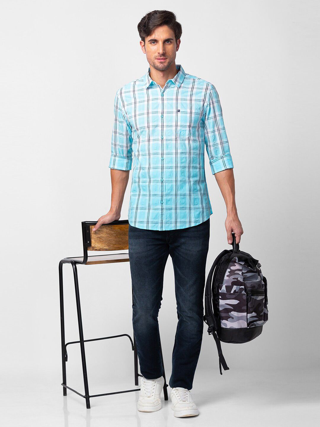 SPYKAR Men Slim Fit Cotton Tartan Checked Casual Shirt