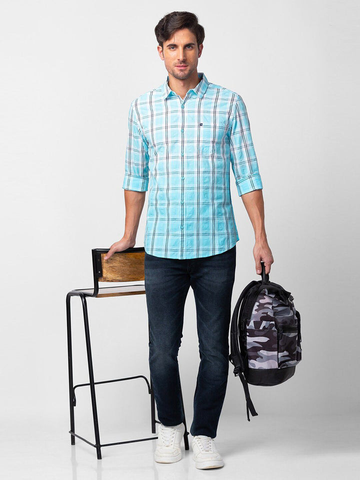 SPYKAR Men Slim Fit Cotton Tartan Checked Casual Shirt