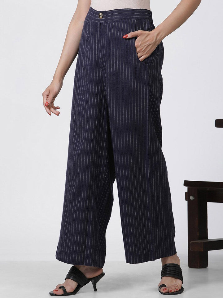 W Women Striped High-Rise Straight Fit Parallel Trouser