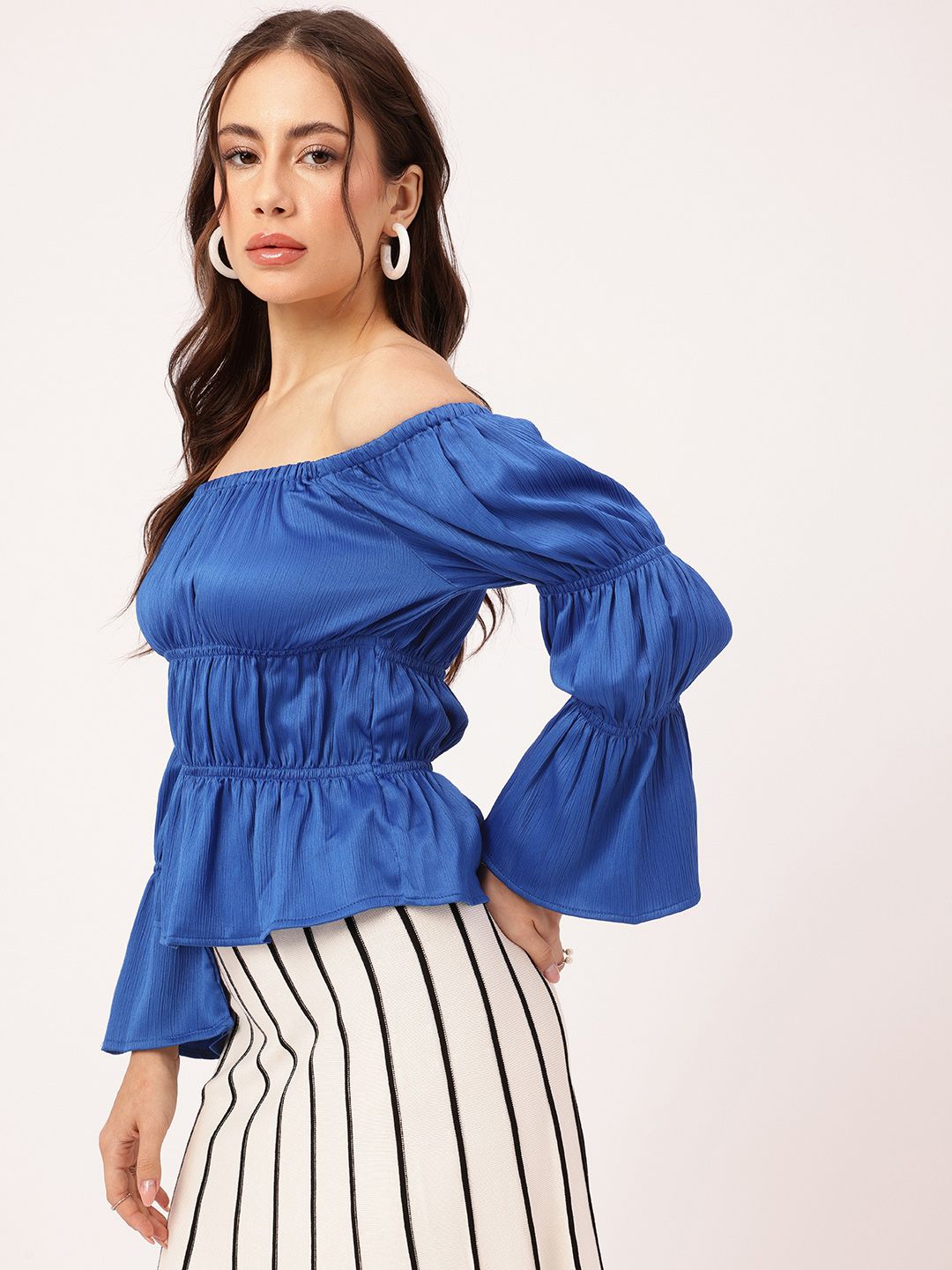 DressBerry Electric Blue Cinched & Chic Waist Top