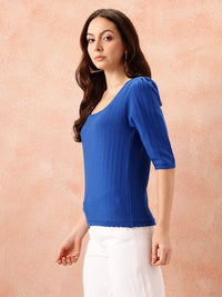 all about you Open Knit Puff Sleeve Top
