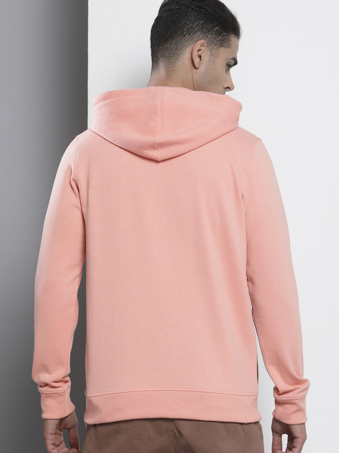 The Indian Garage Co Men Peach-Coloured Colourblocked Hooded Sweatshirt