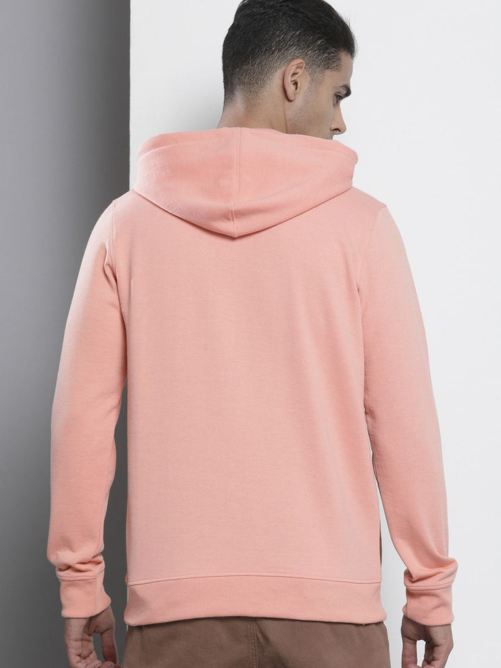 The Indian Garage Co Men Peach-Coloured Colourblocked Hooded Sweatshirt