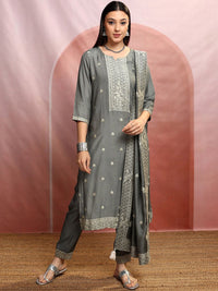 Vishudh Ethnic Motifs Embroidered Straight Pure Cotton Kurta & Trousers With Dupatta