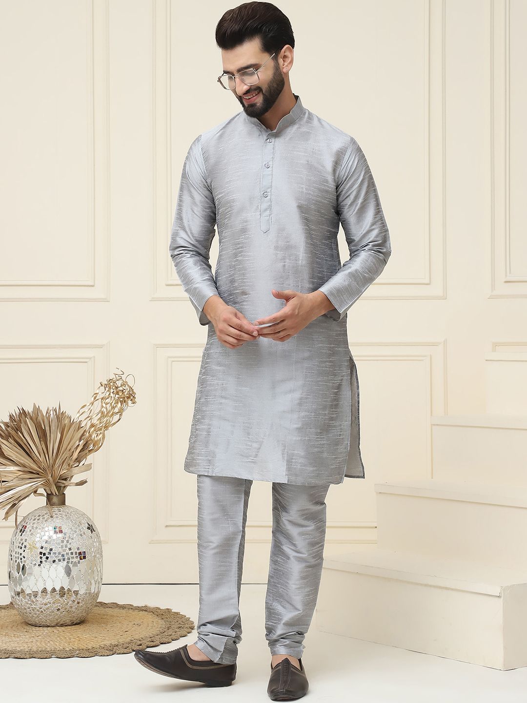 SOJANYA Lelaki Grey Solid Kurta Lurus