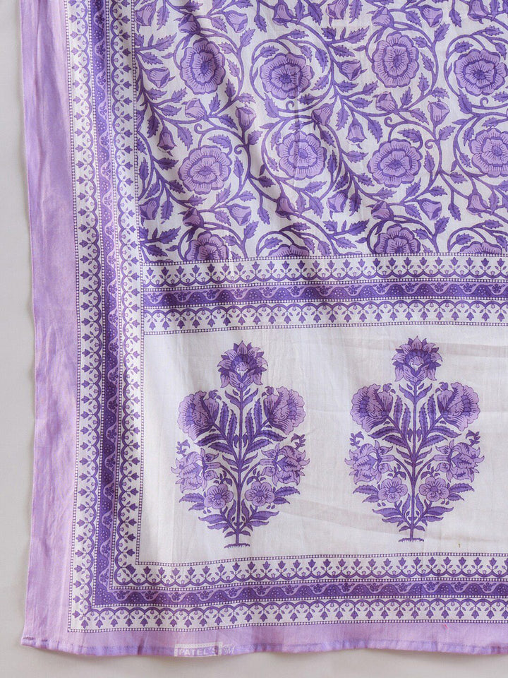 Indo Era V-Neck Floral Printed Panelled Pure Cotton Kurta Set