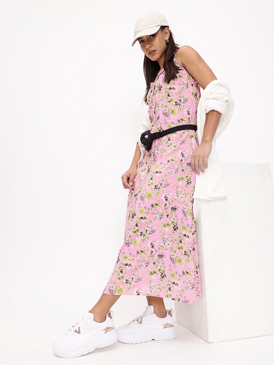 DressBerry Floral Printed Sleeveless A-Line Midi Dress