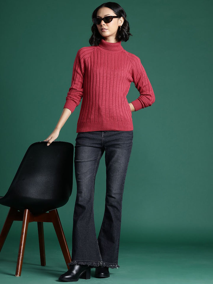DressBerry Turtle Neck Self-Striped Pullover