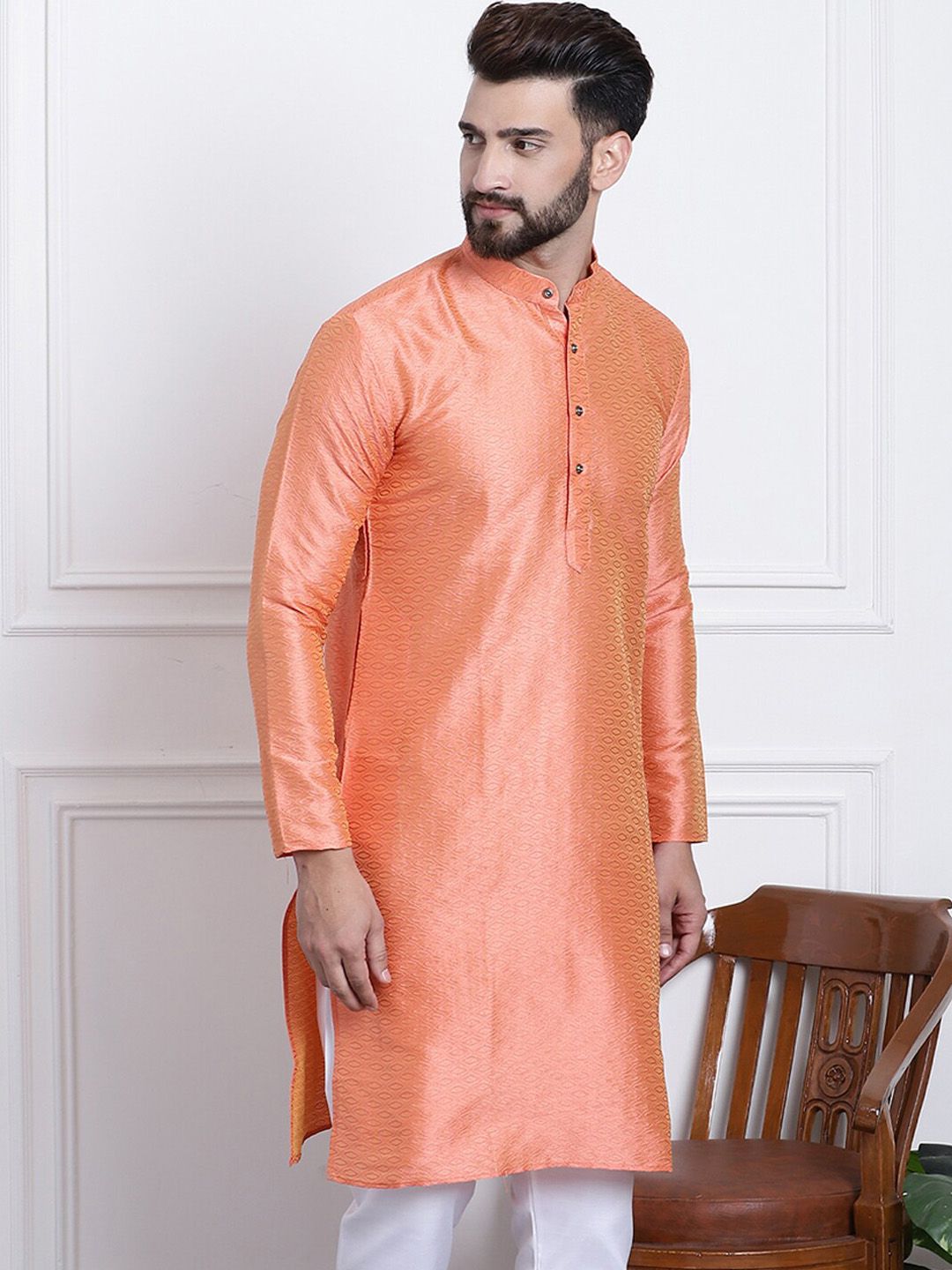 SOJANYA Kurta Lurus Kolar Mandarin Rekaan Tenun Geometrik
