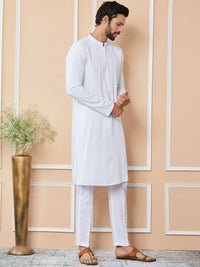 See Designs Mandarin Collar Long Sleeves Geometric Thread Work Pure Cotton Straight Kurta