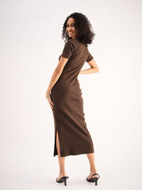 SASSAFRAS BASICS Square Neck Sleeves Bodycon Midi Dress