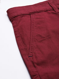 The Indian Garage Co Men Maroon Solid Slim Fit Denim Shorts