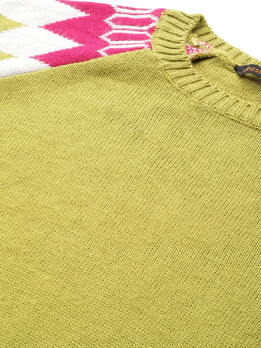 DressBerry Women Green & Magenta Solid Pullover