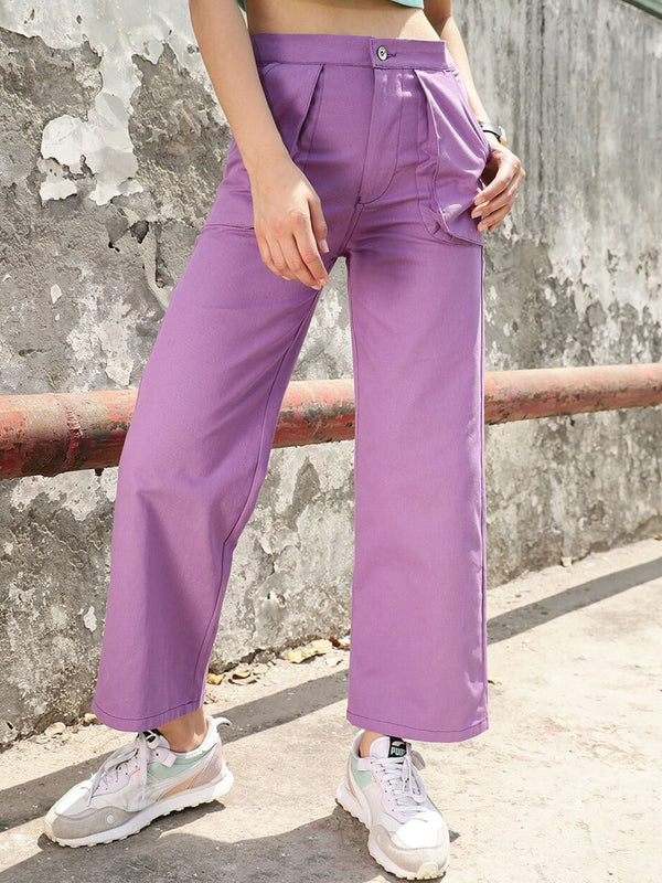 STREET 9 Women Lavender Relaxed Loose Fit High-Rise Trousers
