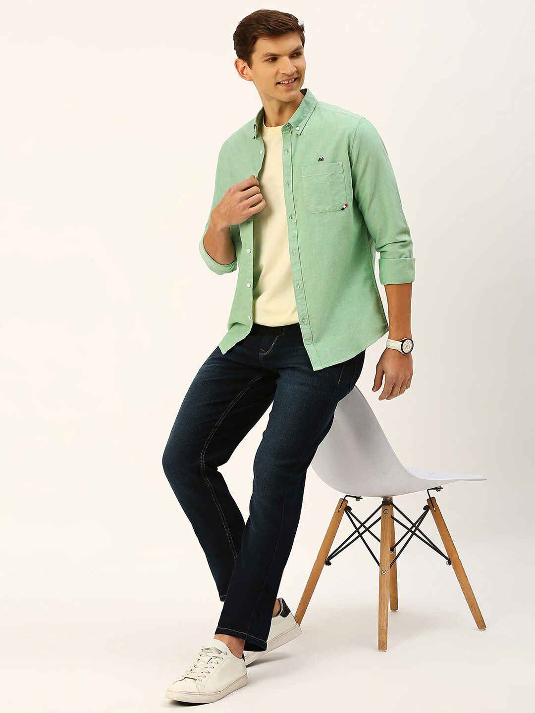 Thomas Scott Cotton Button-Down Collar Twill Classic Slim Fit Opaque Casual Shirt