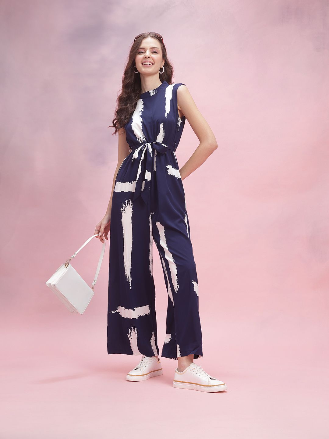 DressBerry Abstract Printed Waist Tie-Ups Flared Jumpsuit