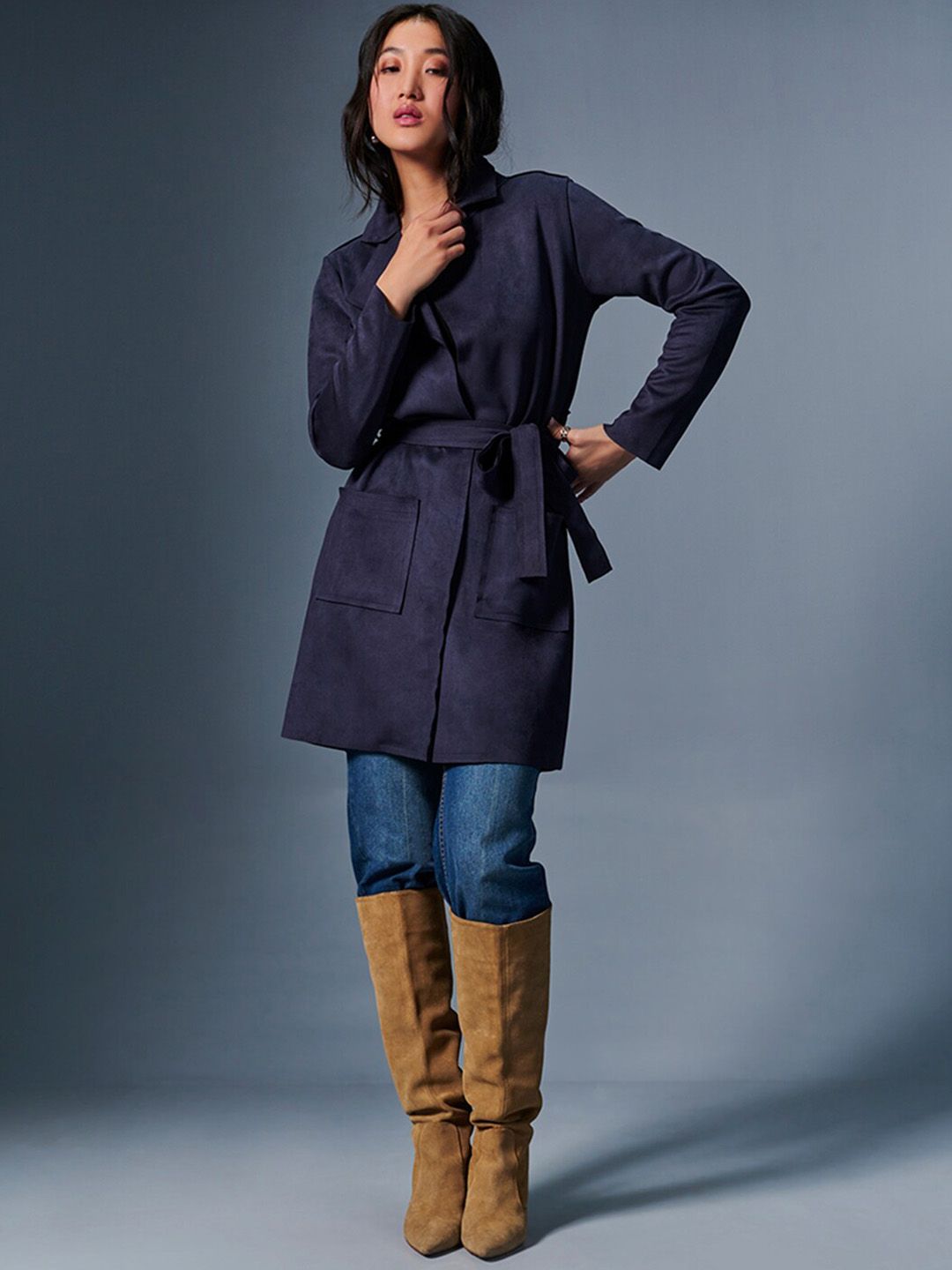 AND Stand Collar Longline Tailored Jacket