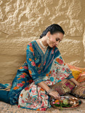 Indo Era Floral Printed Mirror Work V-Neck Straight Kurta With Trousers And Dupatta