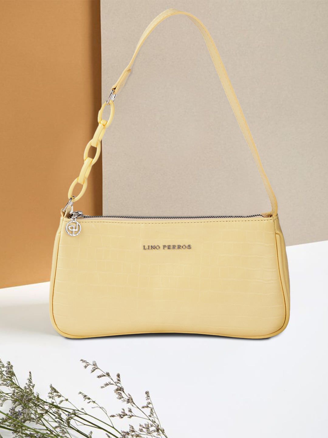 Lino Perros Women Yellow Animal Printed PU Structured Shoulder Bag