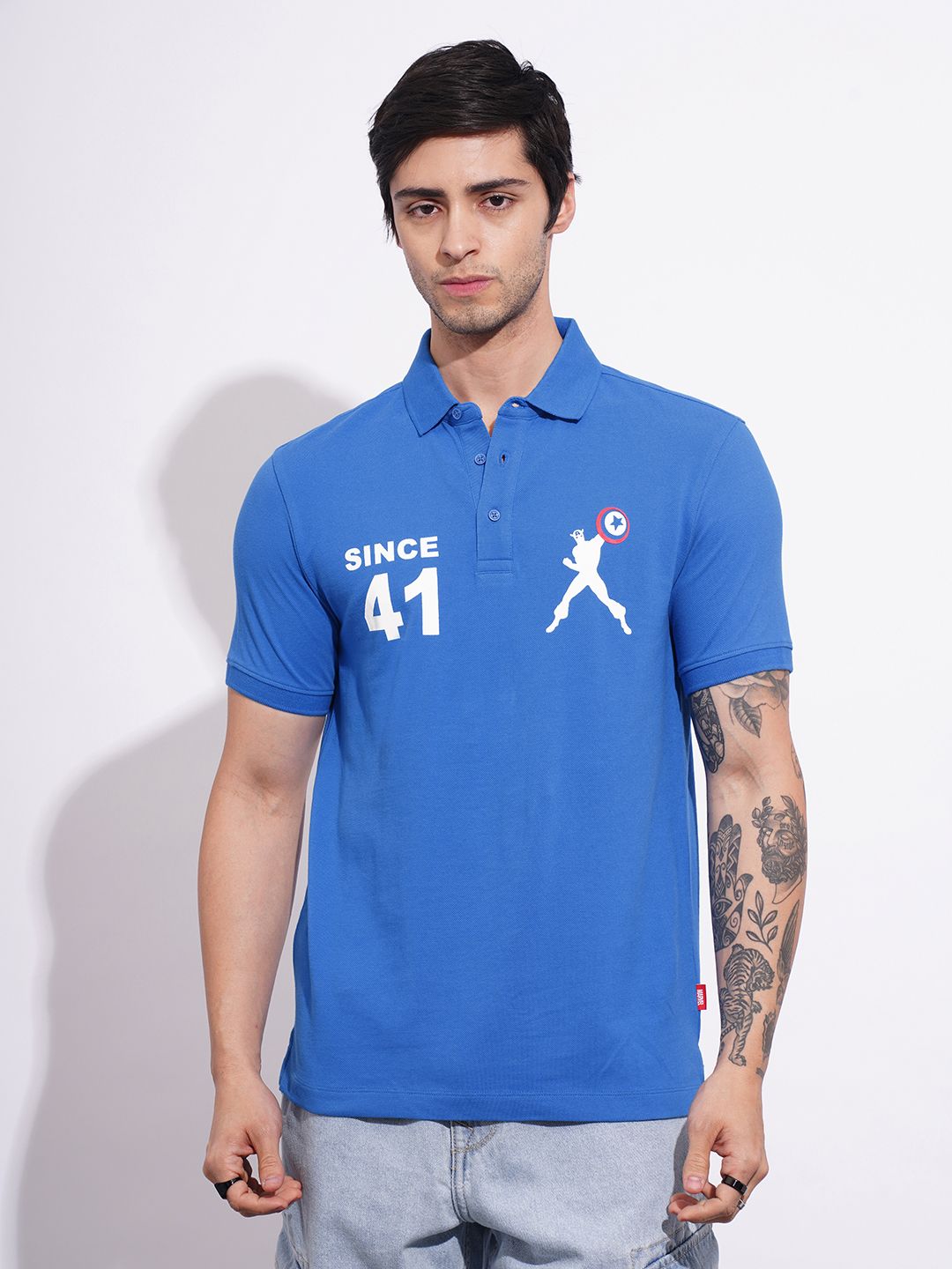 Being Human Captain America Printed Polo Collar Pure Cotton T-shirt